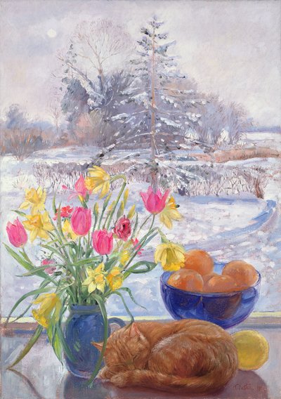 Gekräuselte Katze mit Blumen von Timothy Easton